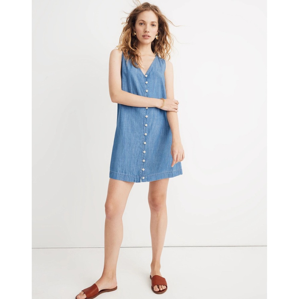 Madewell Denim Button-Front Sleeveless Easy Dress in Haslett Wash Plus 2X